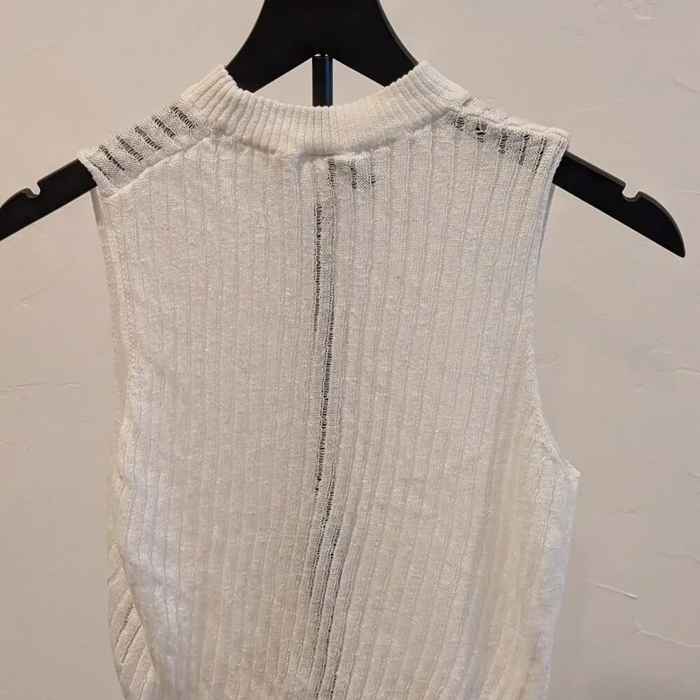 Divided White Ribbed Tank Top - Picture 2 of 3